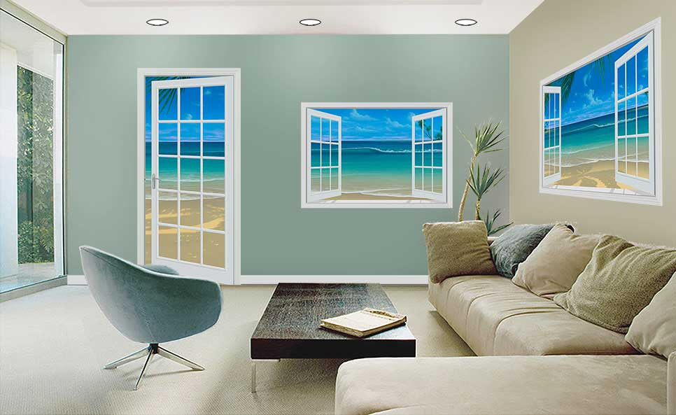 Paradise Beach White Paneled Window Mural - 3 sizes available
