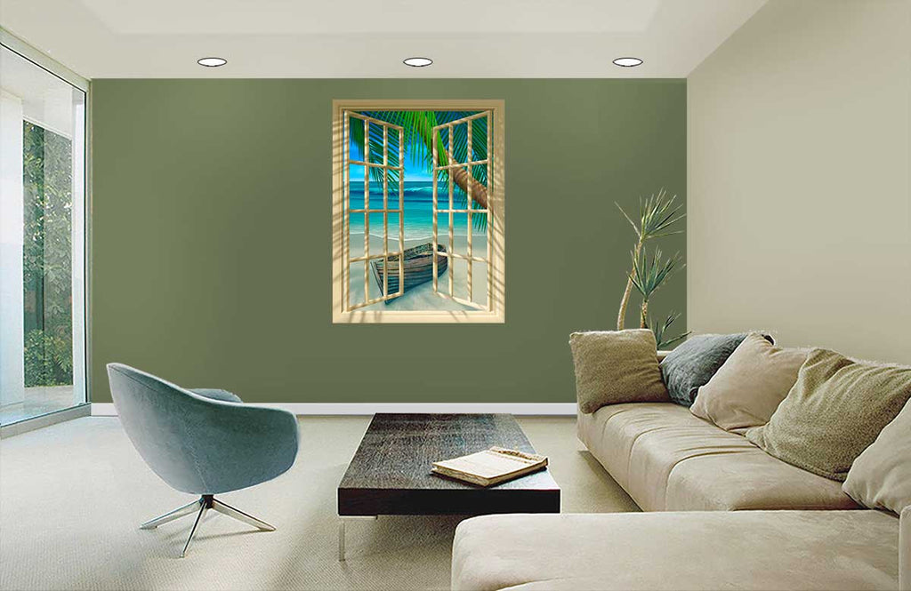 Tropical Beach Window Mural on Wall