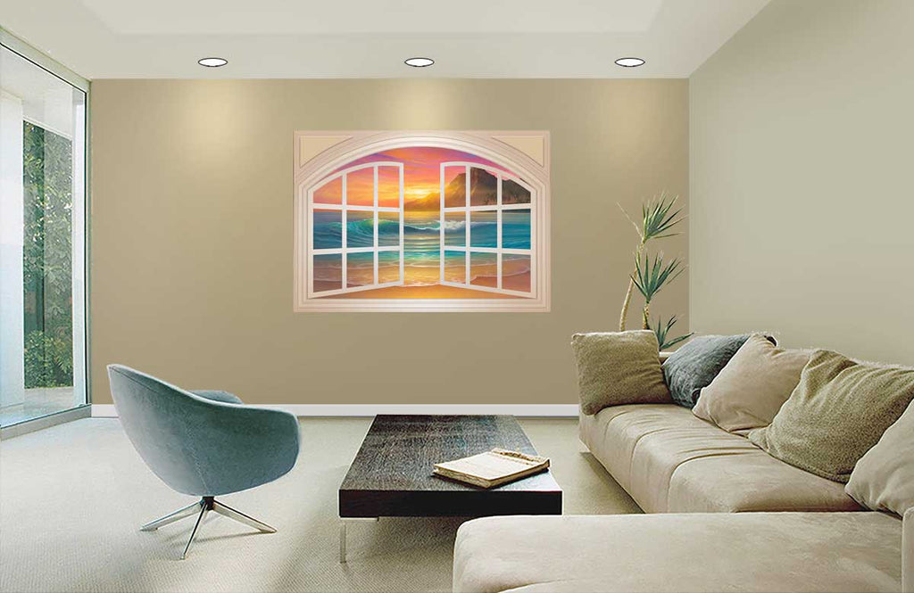 Beach Sunset on wall Window Mural