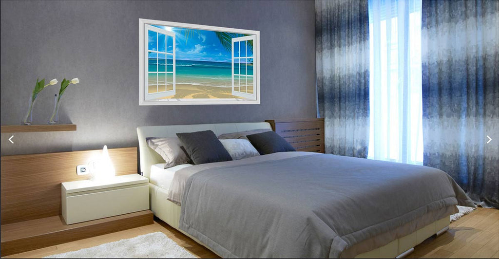 Paradise Beach White Paneled Window Mural - 3 sizes available