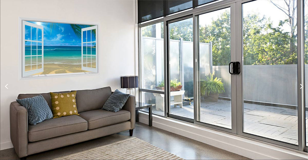 Paradise Beach White Paneled Window Mural - 3 sizes available