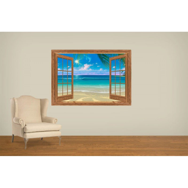 Paradise Beach Natural Wood Paneled Window Mural - 3 sizes available